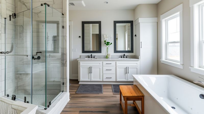 Upscale bathroom with glass enclosure